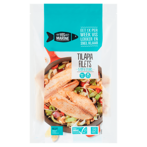 Foto van Vis Marine Tilapia filets 5-6 st op witte achtergrond