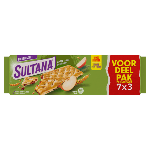 Foto van Sultana Fruitbiscuit appel voordeelpak 7x3 st. op witte achtergrond