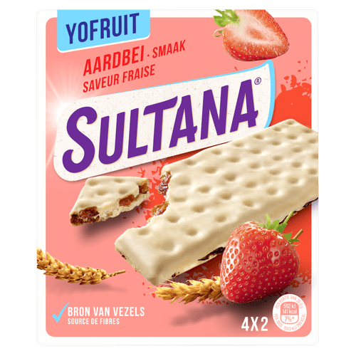 Foto van Sultana Yofruit aardbei 4x2 stuks op witte achtergrond
