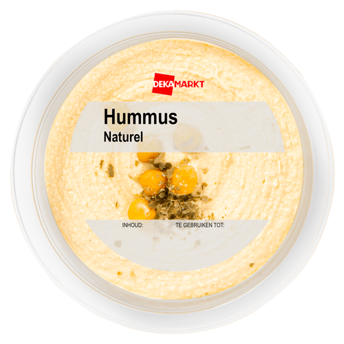 Foto van DekaMarkt Hummus naturel op witte achtergrond