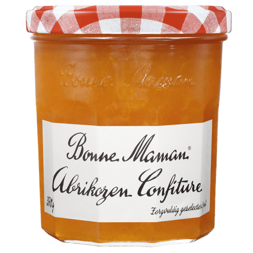 Foto van Bonne Maman Confiture abrikozen op witte achtergrond