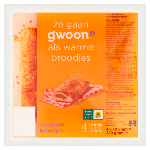 Foto van G'woon Saucijzenbroodjes 4 st. op witte achtergrond