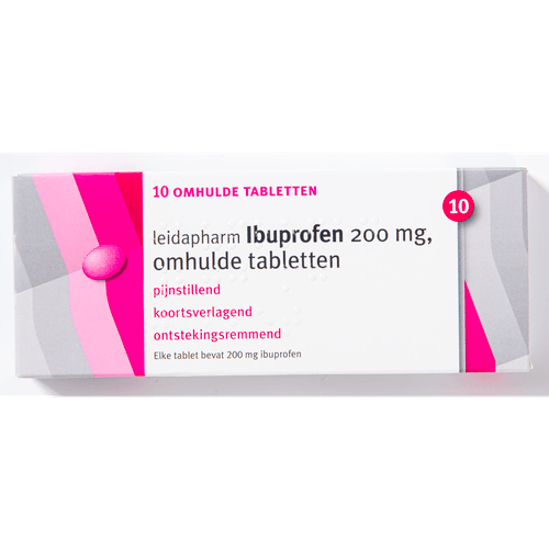 Foto van Leidapharm Leida ibuprofen 200 mg 10 stuks op witte achtergrond