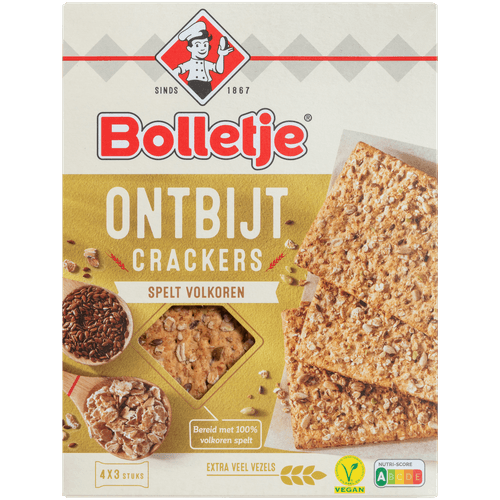 Foto van Bolletje Ontbijtcrackers spelt 4 x 3 stuks op witte achtergrond