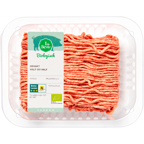 Foto van DekaVers Bio Biologisch half om half gehakt op witte achtergrond