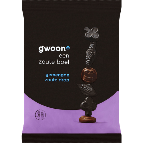 Foto van G'woon Drop gemengd zout op witte achtergrond