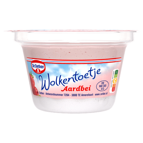 Foto van Dr. Oetker Wolkentoetje aardbei op witte achtergrond