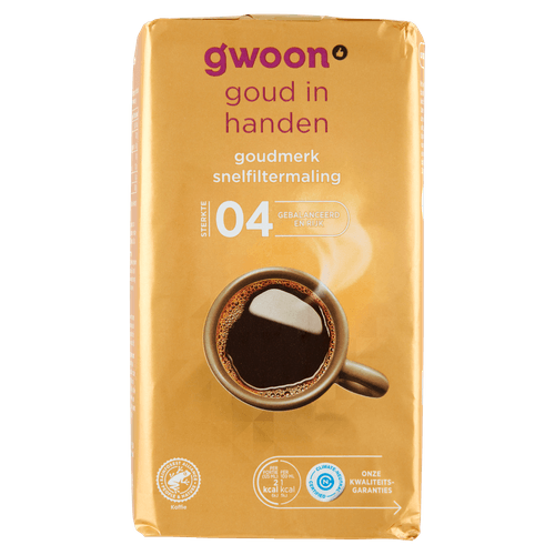 Foto van G'woon Filterkoffie goud op witte achtergrond