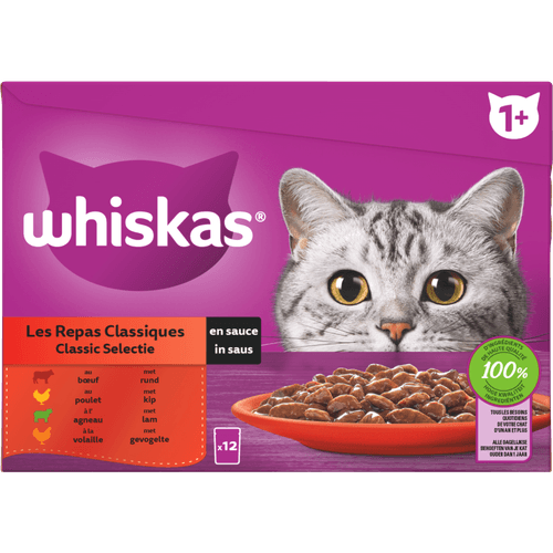 Foto van Whiskas Kattenvoer classic selectie saus 1+ jaar 12st op witte achtergrond