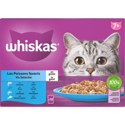 Foto van Whiskas Kattenvoer vis selectie gelei 7+ jaar 12st. op witte achtergrond