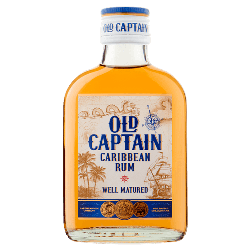 Foto van Old Captain Rum bruin op witte achtergrond