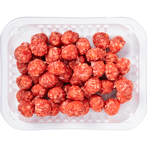 Foto van Bio rundersoepballetjes op witte achtergrond