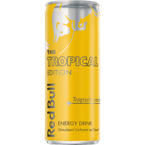Foto van Bullit Energy drink tropical op witte achtergrond