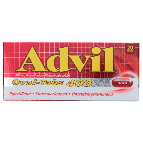 Foto van Advil Reliva forte ibuprofen 400 mg op witte achtergrond