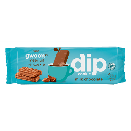 Foto van G'woon Dip cookie melk chocolade op witte achtergrond