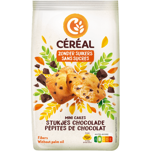 Foto van Céréal Mini cakes stukjes chocolade op witte achtergrond