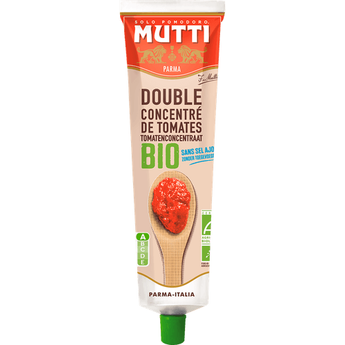 Foto van Mutti Biologische tomatenpuree op witte achtergrond