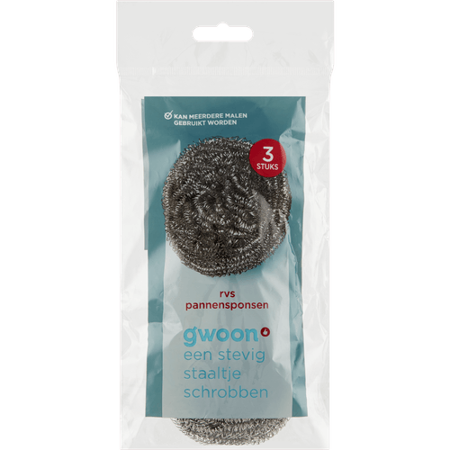 Foto van G'woon Pannensponsen roestvrijstaal op witte achtergrond