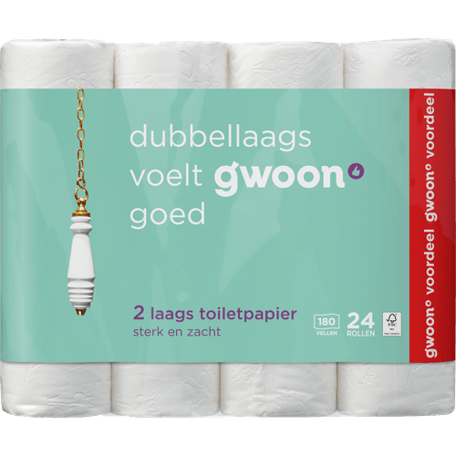 Foto van G'woon Toiletpapier 24 rollen 2-laags op witte achtergrond