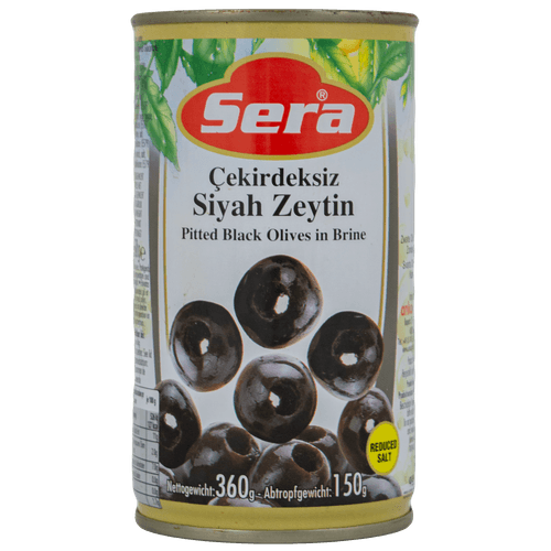 Foto van Sera Zwarte olijven zonder pit op witte achtergrond