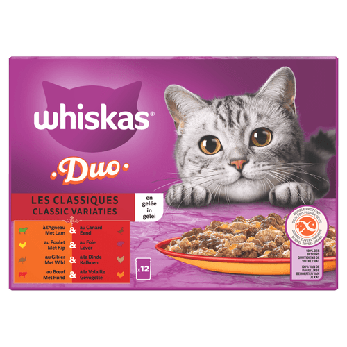 Foto van Whiskas Kattenvoer duo classic varia gelei 12st op witte achtergrond