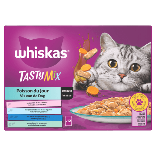 Foto van Whiskas Kattenvoer tasty mix vis saus 12st. op witte achtergrond