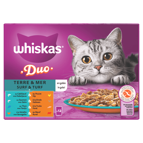 Foto van Whiskas Kattenvoer surf&turf gelei  1+ jaar 12st. op witte achtergrond