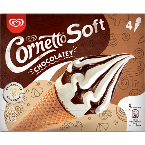 Foto van Ola Cornetto soft chocolate 4 stuks op witte achtergrond