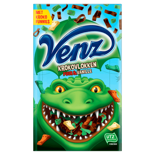 Foto van Venz Chocolade krokovlokken op witte achtergrond