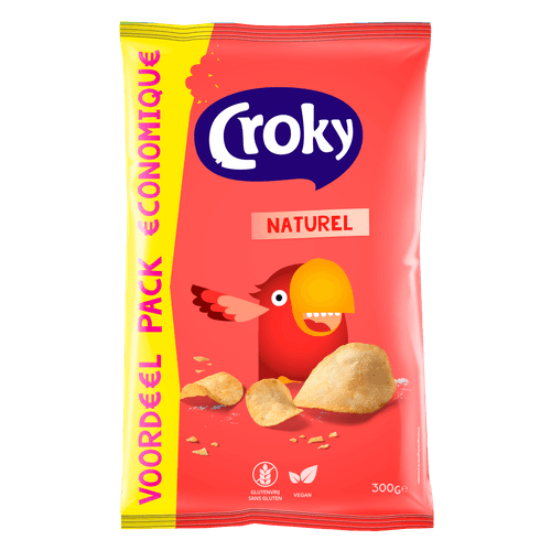 Foto van Croky Chips naturel op witte achtergrond