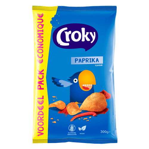Foto van Croky Chips paprika op witte achtergrond