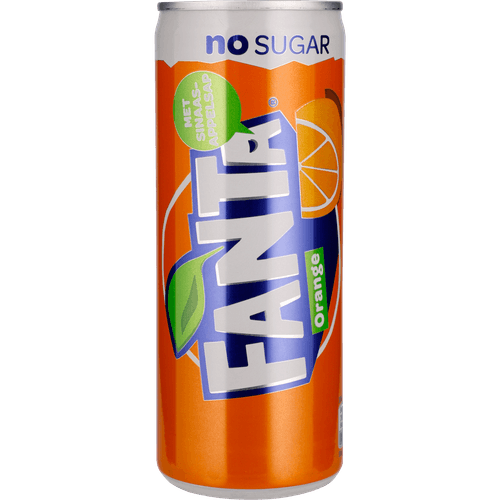 Foto van Fanta Orange no sugar op witte achtergrond