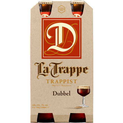 Foto van La Trappe Dubbel 4x33 cl op witte achtergrond