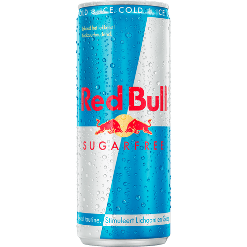 Foto van Red Bull Energy drink sugar free gekoeld op witte achtergrond