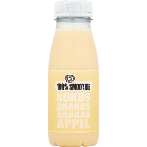 Foto van Fruity Smoothie 100% smoothie kokos op witte achtergrond