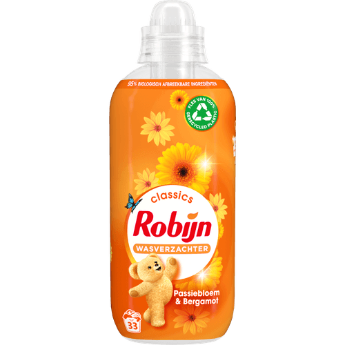 Foto van Robijn Wasverzachter passiebloem & bergamot 33 wasbeurten op witte achtergrond