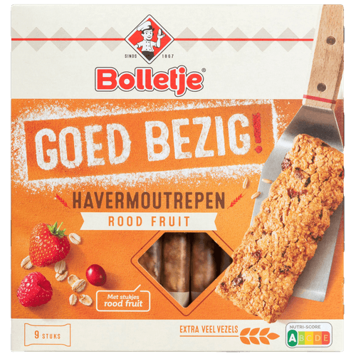 Foto van Bolletje Goed bezig stevige reep rood fruit 9 stuks op witte achtergrond