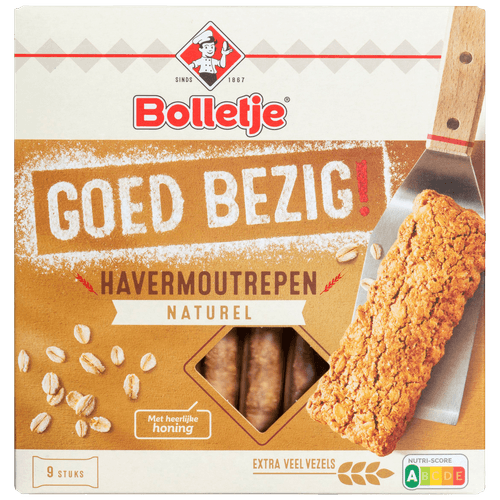 Foto van Bolletje Goed bezig havermoutrepen naturel 9 stuks op witte achtergrond