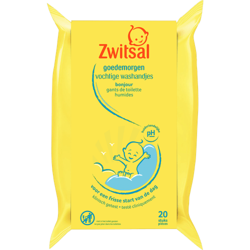 Foto van Zwitsal Vochtige washandjes goedemorgen op witte achtergrond