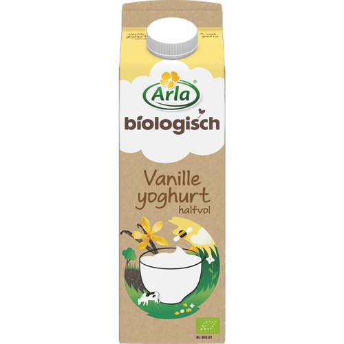 Foto van Arla Biologisch halfvolle yoghurt vanille op witte achtergrond