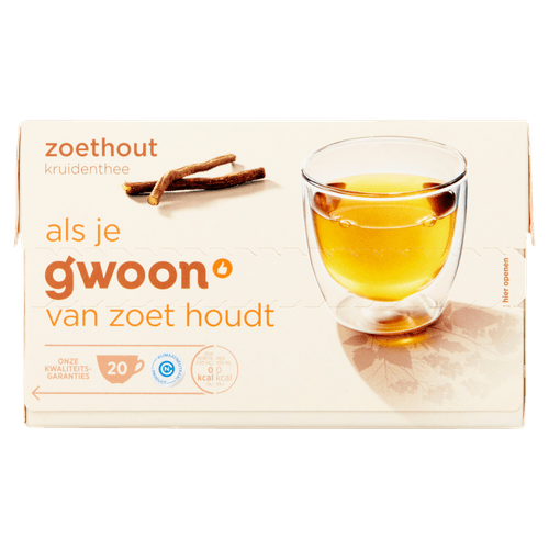 Foto van G'woon Kruidenthee zoethout kop 20 zk. op witte achtergrond