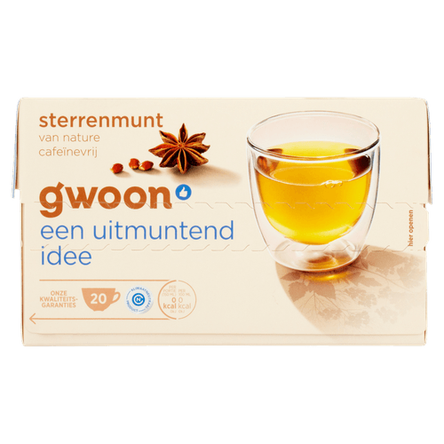 Foto van G'woon Kruidenthee sterrenmunt kop 20 zakjes op witte achtergrond