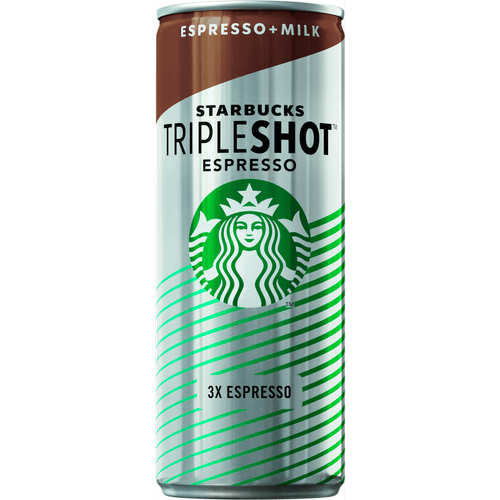 Foto van Starbucks Tripleshot espresso + milk op witte achtergrond