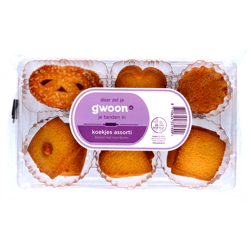 Foto van G'woon Koekjes assorti roomboter op witte achtergrond