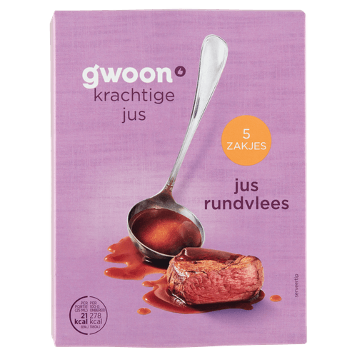 Foto van G'woon Jus rundvlees 5x op witte achtergrond