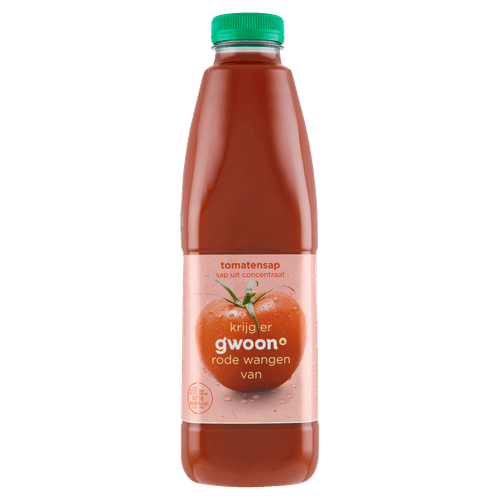 Foto van G'woon Tomatensap op witte achtergrond