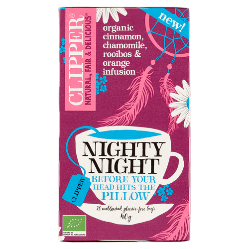 Foto van Clipper Kruidenthee nighty night op witte achtergrond