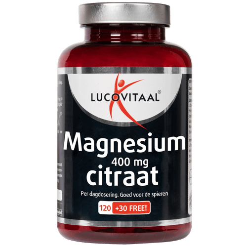 Foto van Lucovitaal Magnesium 400 mg citraat op witte achtergrond