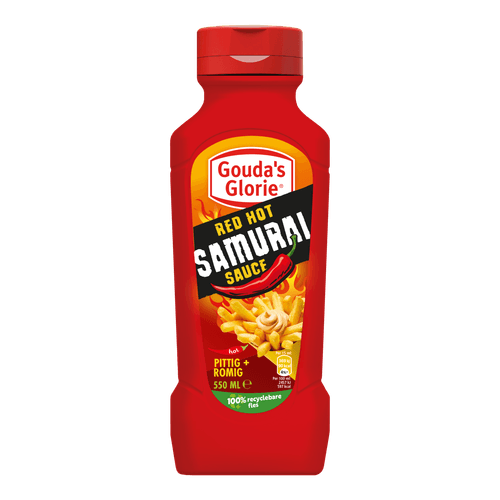 Foto van Gouda's Glorie red hot samurai saus op witte achtergrond