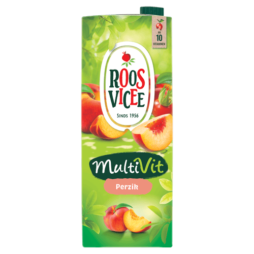 Foto van Roosvicee Multivit perzik op witte achtergrond